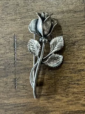 Vintage Sarah Coventry Sterling Silver Rose Flower 2 Inch Long Pin Brooch In EUC • $20