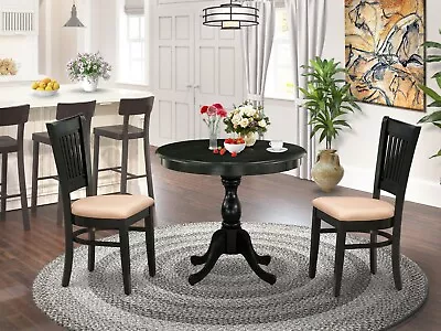 3pc Kitchen Dinette 36  Round Pedestal Table + 2 Padded Dining Chairs In Black • $390