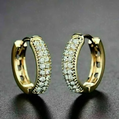 2Ct Round Cut Diamond Huggie Hoop Women's Earrings 14K Yellow Gold Finish • $139.44