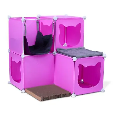 CAT HOUSE Activity CUBE SETS With Blanket Scratcher Hammock Easy Clean • £36.99