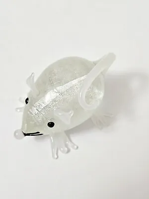 New White Glass Mouse Rat Figurine White Tail Feet Ears Nose Black Eyes Whiskers • $21.24