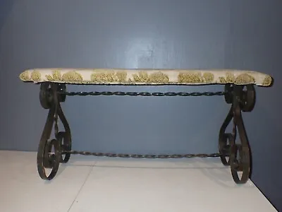 Vintage Wrought Iron Bench With Velvet Fabric Top • $199.93