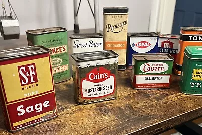 Lot Of  11 Vintage Retro Spice Tins  Empty Variety Of Styles/Brands • $30
