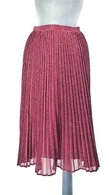 £24.99 • Buy Whistles Skirt Sparkle Pleated Accordion A Line Flowy Lame Pink / Burgundy XS