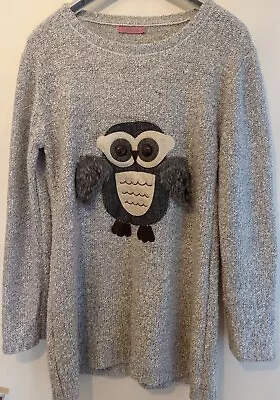 £12 • Buy Joe Browns Ladies Jumper Size 14 Grey Owl Face Long Sleeve