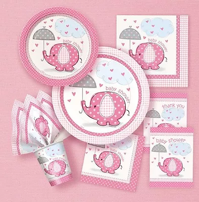 Pink Umbrellaphants Girl Baby Shower Decorations | Tableware • £2.10