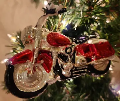 NEW! Harley Davidson Or Indian Motorcycle Red Glass Christmas Tree Ornament 5  • $11.99