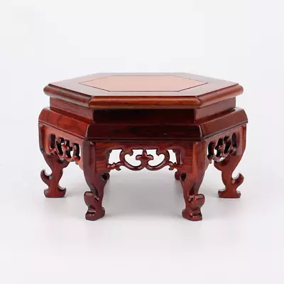 Carved Hexagon Wooden Pedestal Vase Teapot Base Collection Display Stand Retro • $26.67