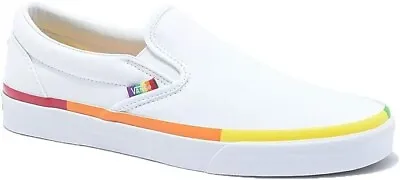 VANS Classic Slip-On Sneakers Size UK 10 Rainbow Foxing True White Pride BNIB • £29.99