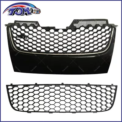 $64.95 • Buy 06-09 Vw Mk5 Jetta/gli/gti Main Upper+lower Hex Mesh Gril - Black W/ Chrome Trim
