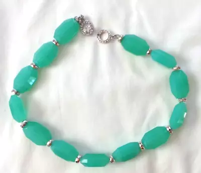 Nolan Miller Large Turquoise Crystal Bead & Silver Tone Bead Necklace • $20