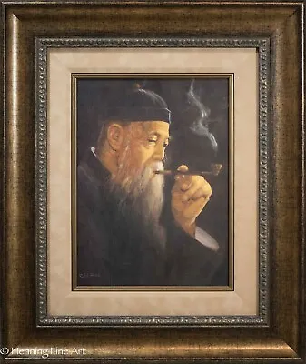 Beautiful Vintage Oil Painting Of Chinese Portrait Smoking Pipe Signed Chan! • $305