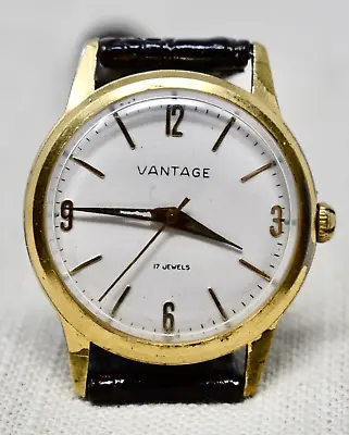 Vintage 1960s Mens VANTAGE 17j Manual Wind Wristwatch Gold Plated 33mm • $49