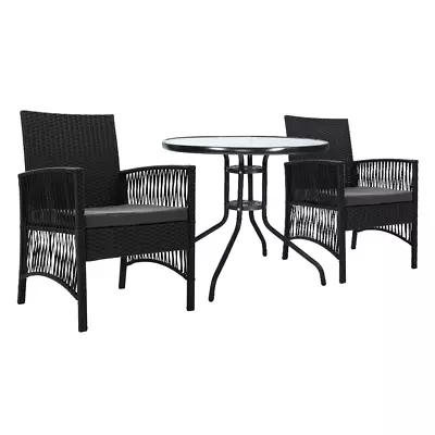 Gardeon Outdoor Furniture Dining Chairs Wicker Garden Patio Cushion Black 3PCS T • $220.95