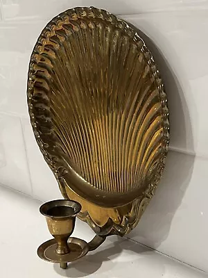 ***RARE*** Vintage Brass Scalloped Clam Shell Wall Mounted Candle Sconce • $67.99