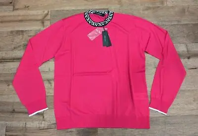 $875 Mens Versace La Greca Signature Crewneck Sweater Fuxia 48 US 38 • $259.43