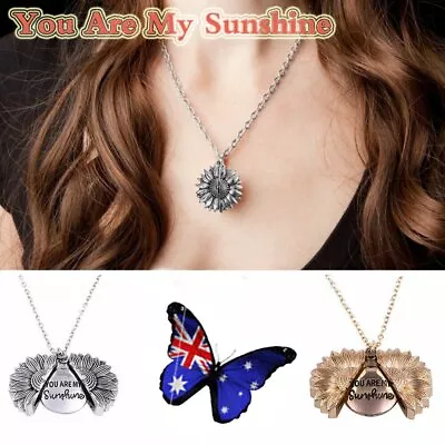 You Are My Sunshine Sunflower Open Locket Gold Chain Pendant Necklace RL • $8.99