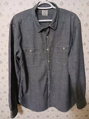 J. CREW Chambray Mens Blue Long Sleeves Button Down 100% Cotton Shirt Size XL • $29.99