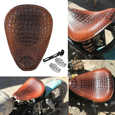 Alligator Motorcycle Leather Solo Driver Seat For Harley Chopper Bobber Brown UK • £29.95