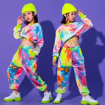 £17.16 • Buy Girls Street Dance Costume Kid Colorful Hip-Hop Performance Jazz Dance NavelSuit