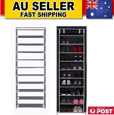 $39.99 • Buy 10 Indoor Tier Shoe Rack Portable Storage Cabinet Organiser Wardrobe With Cover