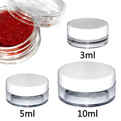 3ml 5ml 10ml Round Plastic Sample Pot Jar Lid Glitter Make Up Cosmetic Travel • £21.44