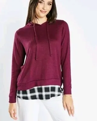 Burgundy Light Spring Hoodie With Plaid Hem 12 NWT • £5.99