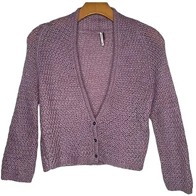Free People Mohair Cropped Cardigan V Neck Open Knit Sweater Lilac Med Valentine • $44.99