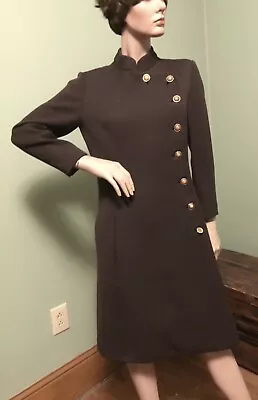 Vintage 1960s ADELE SIMPSON Brown ￼Wool Nehru Collar Lined Fitted Coat • $125