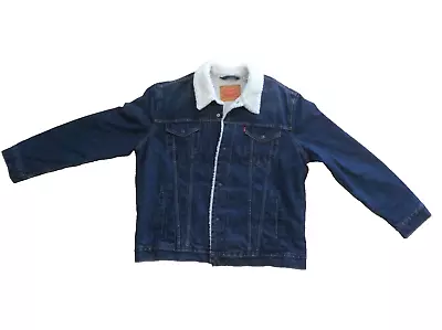 Levis Sherpa Trucker Jacket Men's Size XXL Blue Denim Relaxed Fit NEW • $110