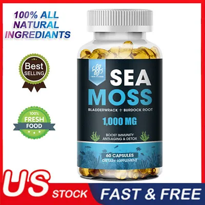 Organic Sea Moss Capsules Irish Sea Moss Bladderwrack & Burdock Root 1000mg US • $12.98