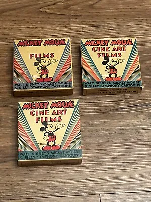 3 1930s Disney Mickey Mouse Cine Art Films 8mm Film Reels 1507-A 903-A 1501-A • $45