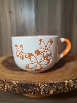 Vintage Orange Flowers Wide Coffee Mug Tea Cup MOD Floral 70's  • $10.25