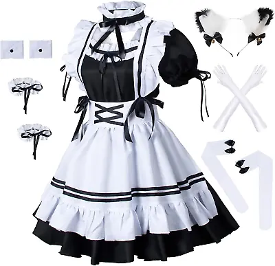 Anime French Maid Apron Lolita Fancy Dress Cosplay Costume Furry Cat Ear Gloves  • $49.99