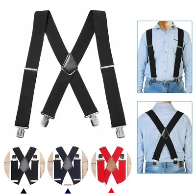 $6.64 • Buy Men Women Braces Suspenders 50mm X Back Heavy Duty Biker Snowboard Trousers