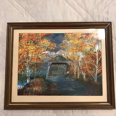 Vintage Foil Art Covered Bridge Picture • $14