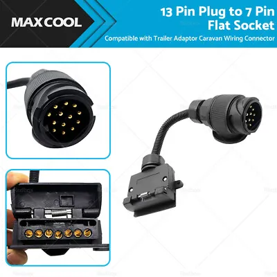 $29.59 • Buy 13 Pin Plug To 7 Pin Flat Socket For Trailer Adaptor Caravan Wiring Connector