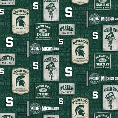 Michigan State Spartans MSU Cotton Fabric Vintage Pennant Design-By The Yard • $17.99