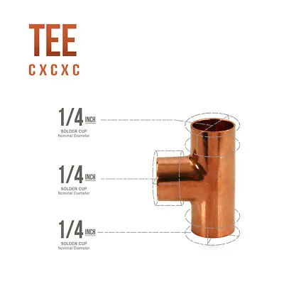 1/4 In  C X C X C  Copper Tee Pipe Plumbing Fitting Sweat Connections FREE USA  • $7.99