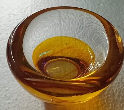 Sarah Peterson Caithness Mini Rainbow Signed Bowl Dish Art Glass Gold Yellow 4” • £7.99
