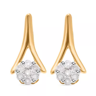 TJC Diamond Floral Stud Earrings For Women In 9ct Yellow Gold Push Back • £158.99