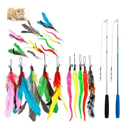 Cat Kitten Toy Feather Bell Wand Teaser Rod Interactive Play Pet Toys Gift 12Pcs • £5.99