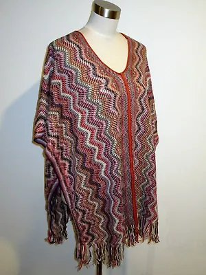 NEW AUTHENTIC MISSONI KNIT WOOL BLEND WAVE PONCHO/SCARF ORANGE LBL Made In Italy • $129