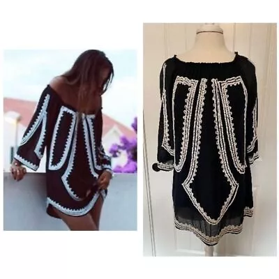 Zara Woman Chic Black & White Beaded/Sequins Off Shoulder Lined Tunic Dress Lg • $39