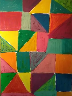 Abstract Signed Original Painting Bright Colours Style Sonia Delaunay Paul Klee • £15