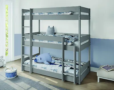 £349.99 • Buy Triple High Sleeper Bunk Bed Kids Wooden Bed Frame Ladder 3FT Single White Grey