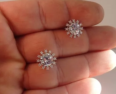 $44.62 • Buy  Snow Flake Shape Stud Earrings 3.50 Ct Accents /925 Sterling Silver/ 12mm