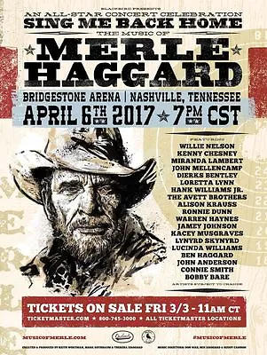 Merle Haggard  Sing Me Back Home  Celebration 2017 Nashville Concert Poster • $19.19