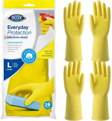 Medium Washing Up Gloves Household Rubber Glove 2 Pair Dish Wash Gloves Latex • £2.99