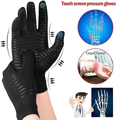 Copper Compression Gloves Anti Arthritis Touchscreen Hands Pain Joint Support • £6.99
